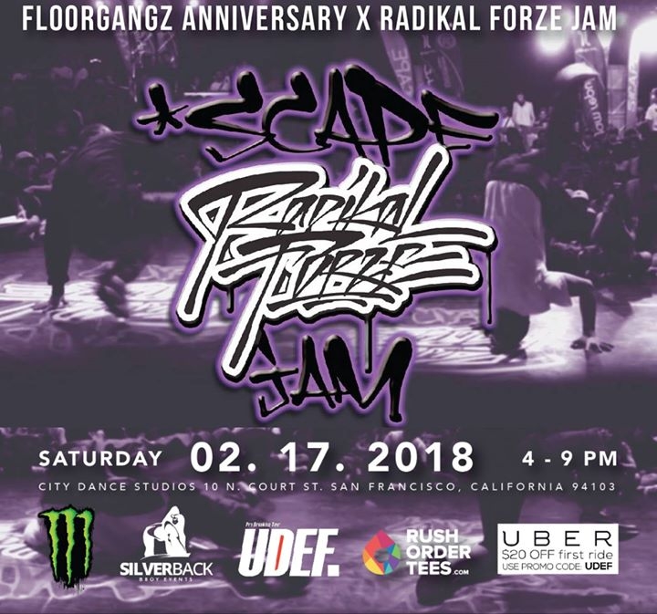 FloorGangz Anniversary x Radikal Forze Jam USA Qualifier 2018 poster